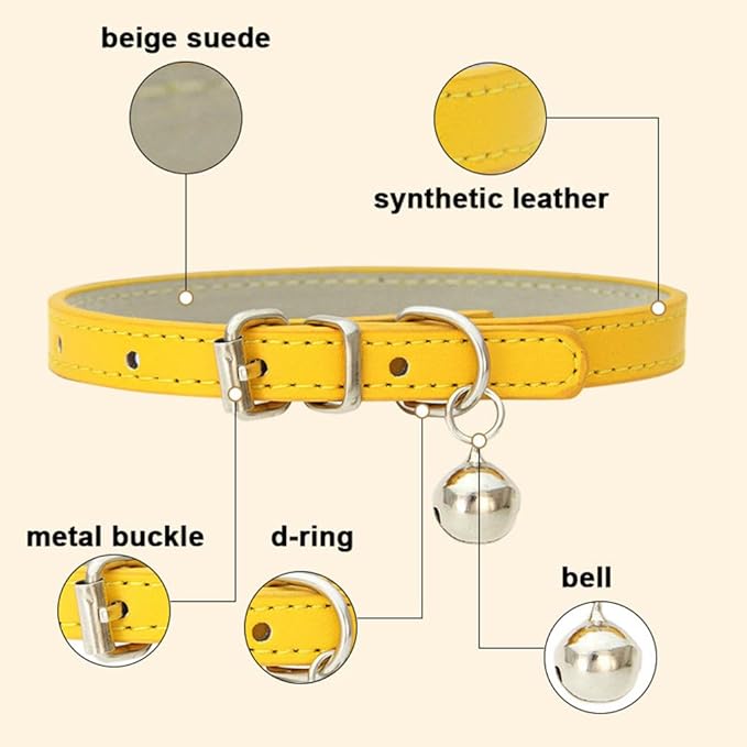 Black XS Dog Collar with Bell, Soft Pu Leather Cat Collars Adjustable Buckle - Image 4