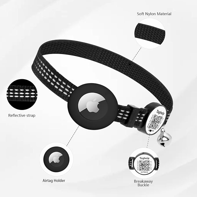 Airtag Cat Collar with Bell and Safety Buckle in 3/8" Width, Reflective Collar - Image 2