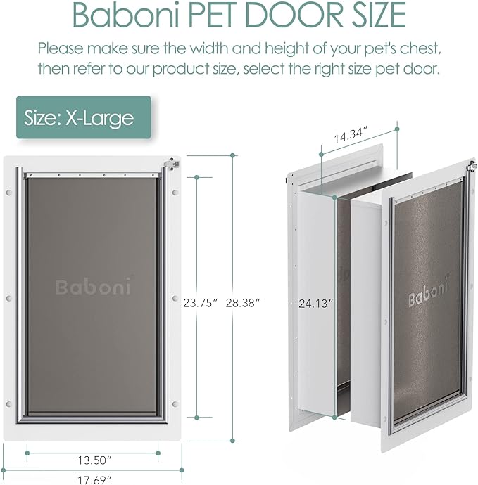 Baboni Pet Door for Wall, Steel Frame and Telescoping Tunnel, Aluminum Lock - Image 2