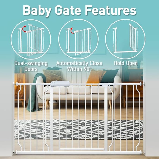 WAOWAO Baby Gate 57.48-62.17" Extra Wide Pressure Mounted Walk Through Swing - Image 3