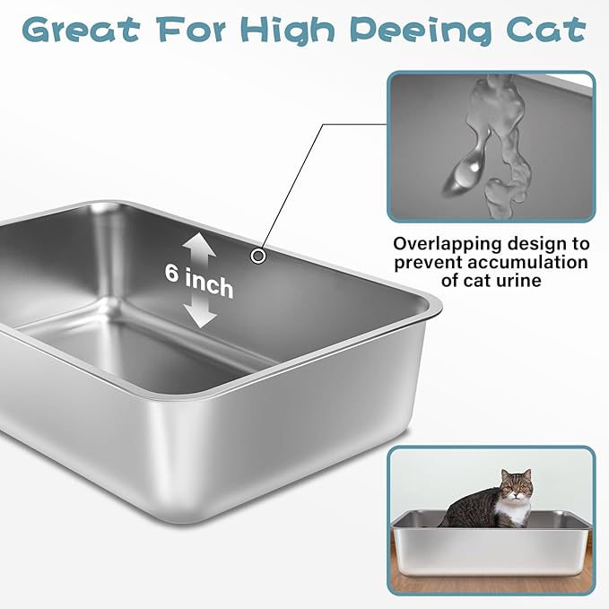 Stainless Steel Litter Box 2 Pack, 23.6“x15.7"x6" Deep Stainless Steel Cat - Image 2