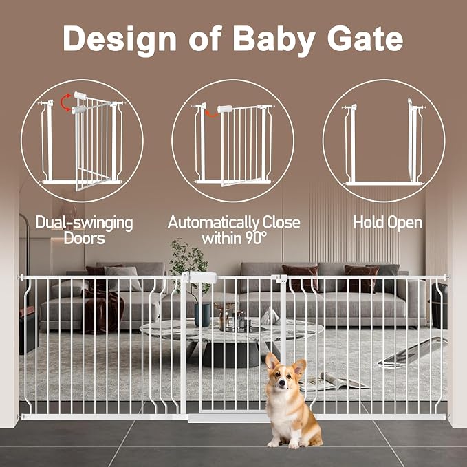 WAOWAO Baby Gate 43.3-52.75" Extra Wide Pressure Mounted Walk Through Swing - Image 5