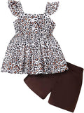 Toddler Baby Girls Summer Clothes Outfits Ruffled Sleeve Dinosaur Shirt Leopard by Popshion