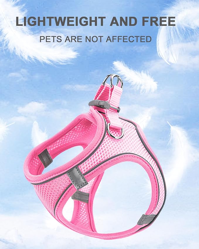 L Pink Soft Mesh Dog Harness and Leash Set, No Escape Puppy Harnesses - Image 2
