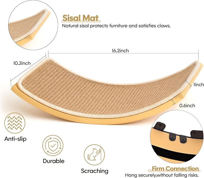 Cat Window Perches, Curved Cat Wall Sisal Mat Bed and 2 Floating Wall Steps - Image 3