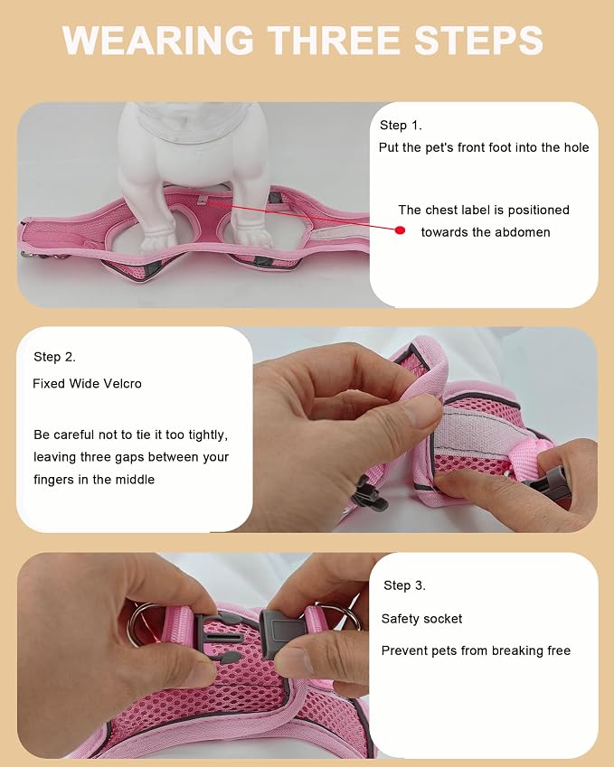 XXS Pink Soft Mesh Dog Harness and Leash Set, No Escape Puppy Harnesses - Image 5