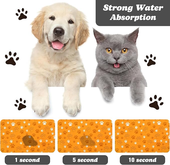 Dog Food Mat, Absorbent Water Bowl Mats Cat Pet Feeding Placemats Orange 17 * - Image 2