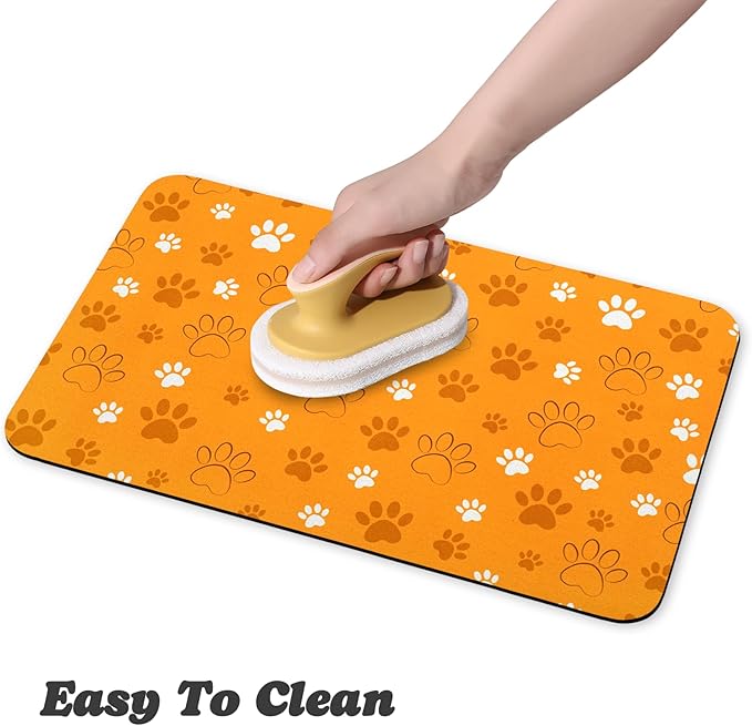 Dog Food Mat, Absorbent Water Bowl Mats Cat Pet Feeding Placemats Orange 17 * - Image 4