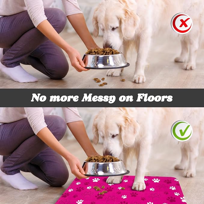 Dog Food Mat, Absorbent Water Bowl Mats Cat Pet Feeding Placemats Pink 24 * 32 - Image 5