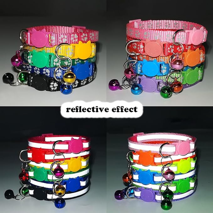 Red Breakaway Cat Collar with Bells, Reflective Kitten Collar with Bells - Image 3