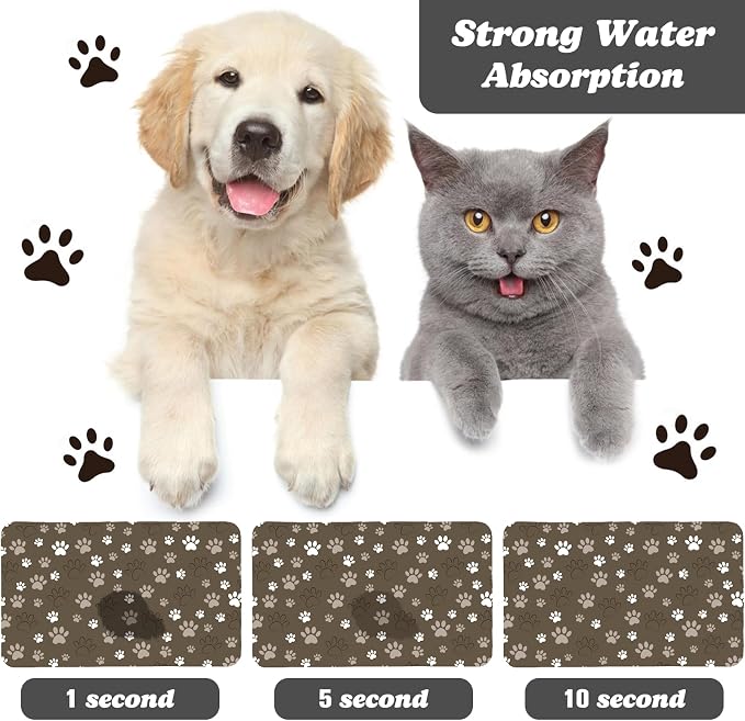 Dog Food Mat, Absorbent Water Bowl Mats Cat Pet Feeding Placemats Brown 16 * 24 - Image 2
