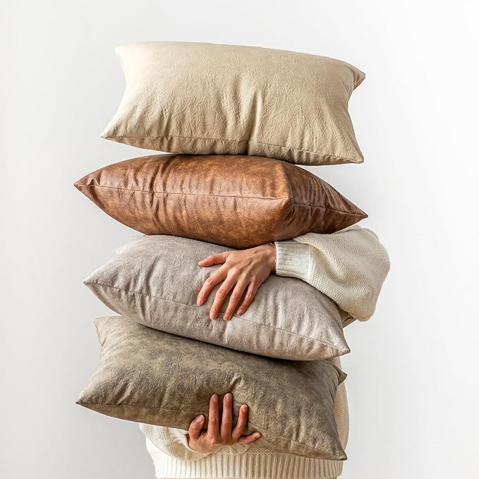 Pack of 2 Oversized Leather Pillow Cover Neutral Decorative, - Image 3