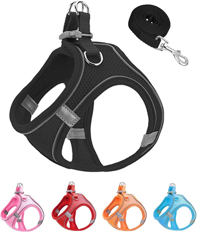 XXS Black Soft Mesh Dog Harness and Leash Set, No Escape Puppy Harnesses by Unknown