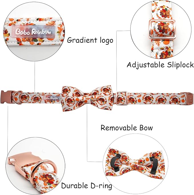 Dog Collar - Thanksgiving Turkey Bowtie Gift, Soft Bow Adjustable Metal Buckle - Image 2