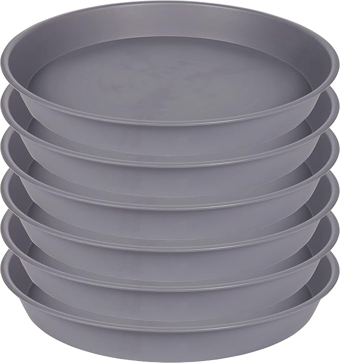 6 Pack of 10 inch Plant Saucer Gray, Heavy Duty Plastic Plant Saucer 10 inch by Bleuhome