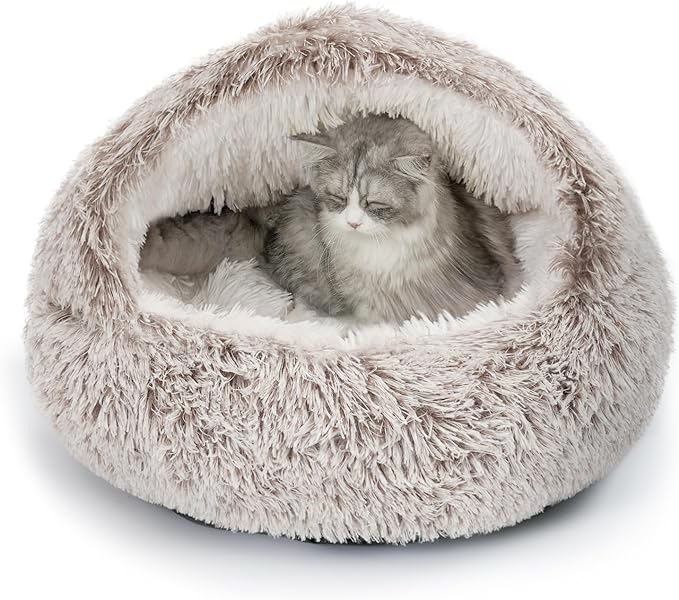 CATISM Cat Bed, Plush Hooded Cat Beds by Petsfriend