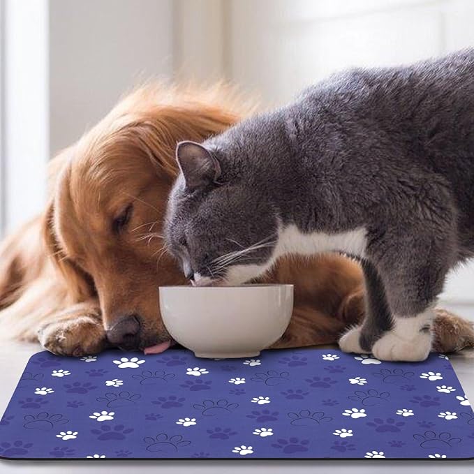 Dog Food Mat, Absorbent Water Bowl Mats Cat Pet Feeding Placemats Dark Blue 17 - Image 7
