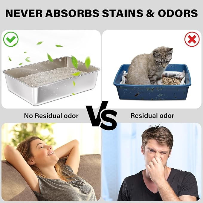 Stainless Steel Litter Box 2 Pack, 23.6“x15.7"x6" Deep Stainless Steel Cat - Image 6