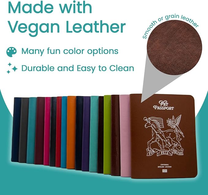 Color Premium PU Leather stitch-sewn US Pet Passport Medical Record - Image 3