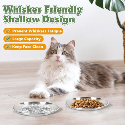 2-Pack Stainless Steel Cat Food Bowls, Shallow Whisker-Friendly Non-Slip - Image 2
