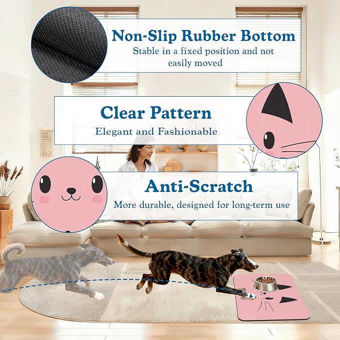 Pink Cat Dog Food Mat–Christmas Stocking Absorbent Quick Dry Feeding Placemat - Image 4