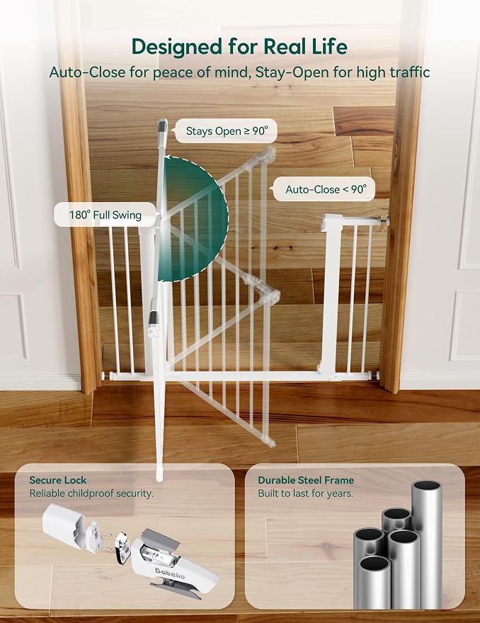 Babelio 36" Tall Baby Gate, PressGuard P7, 29-48" Auto Close Pressure Mounted - Image 6
