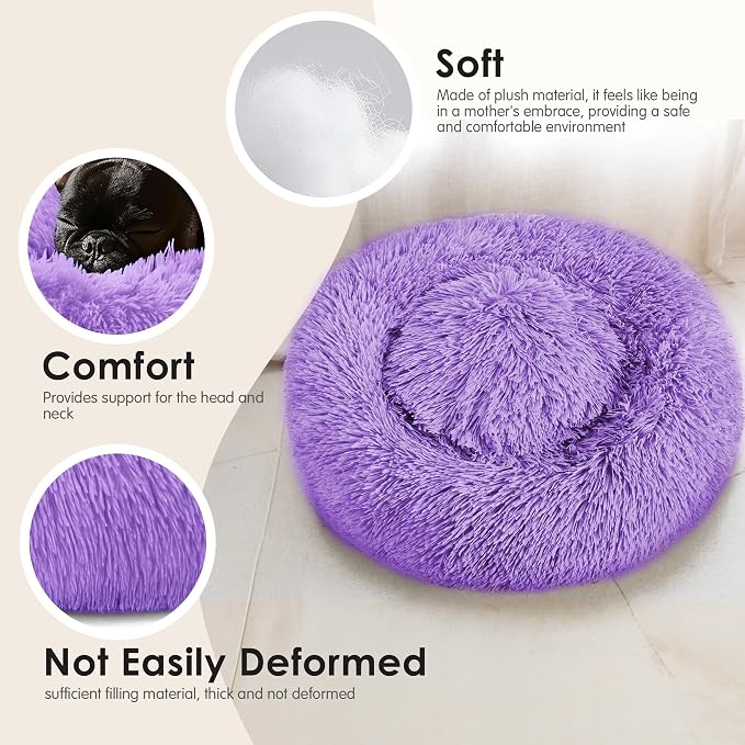 28in Large Dog Bed, Medium Size Dog and Cats, Calming Donut Bed - Image 4