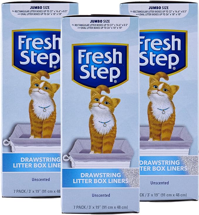 Fresh Step Jumbo Drawstring Cat Litter Box Liners, Unscented Heavy Duty Kitty by FreshStep