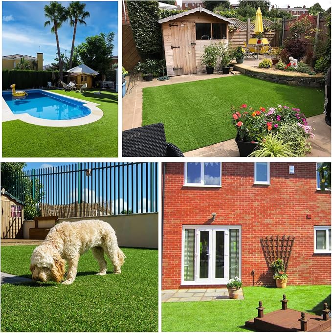 Artificial Grass Rug Outdoor Indoor 12FTX45FT Fake Grass Carpet Green Synthetic - Image 8