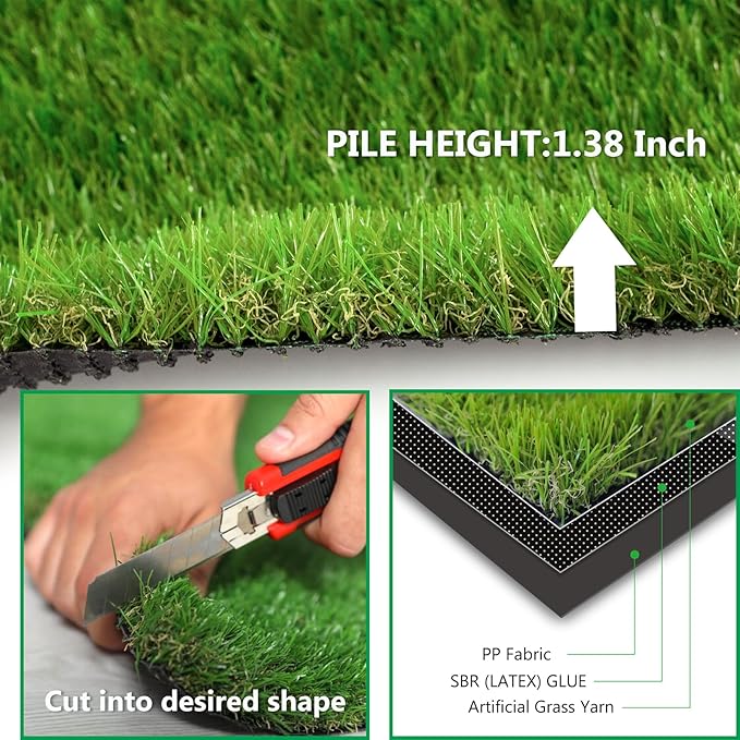 Artificial Grass Rug Outdoor Indoor 4FTX97FT Fake Grass Carpet Green Synthetic - Image 4