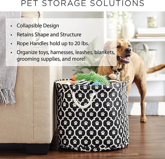 Bone Dry Pet Storage Collection Lattice Paw Print, Nautical Blue, Small Round - Image 8